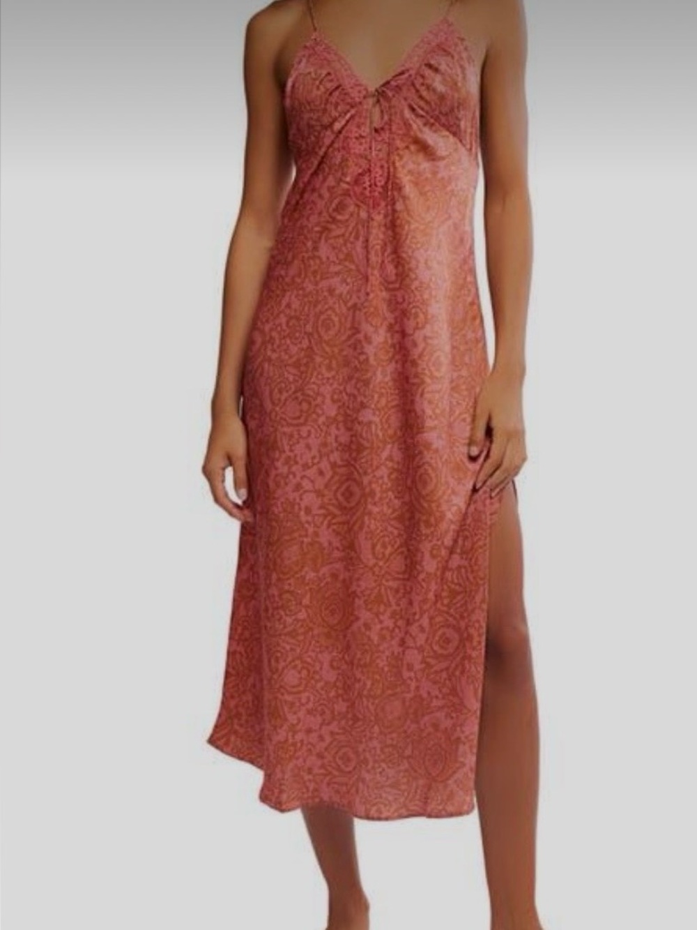 NWT Free People Intimately Coral Paisley Lace Boho Slip Dress